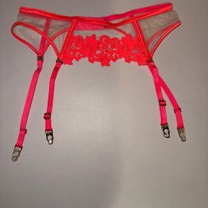 Honey Birdette Amelie -Neon Pink-  Lace Garter Belt